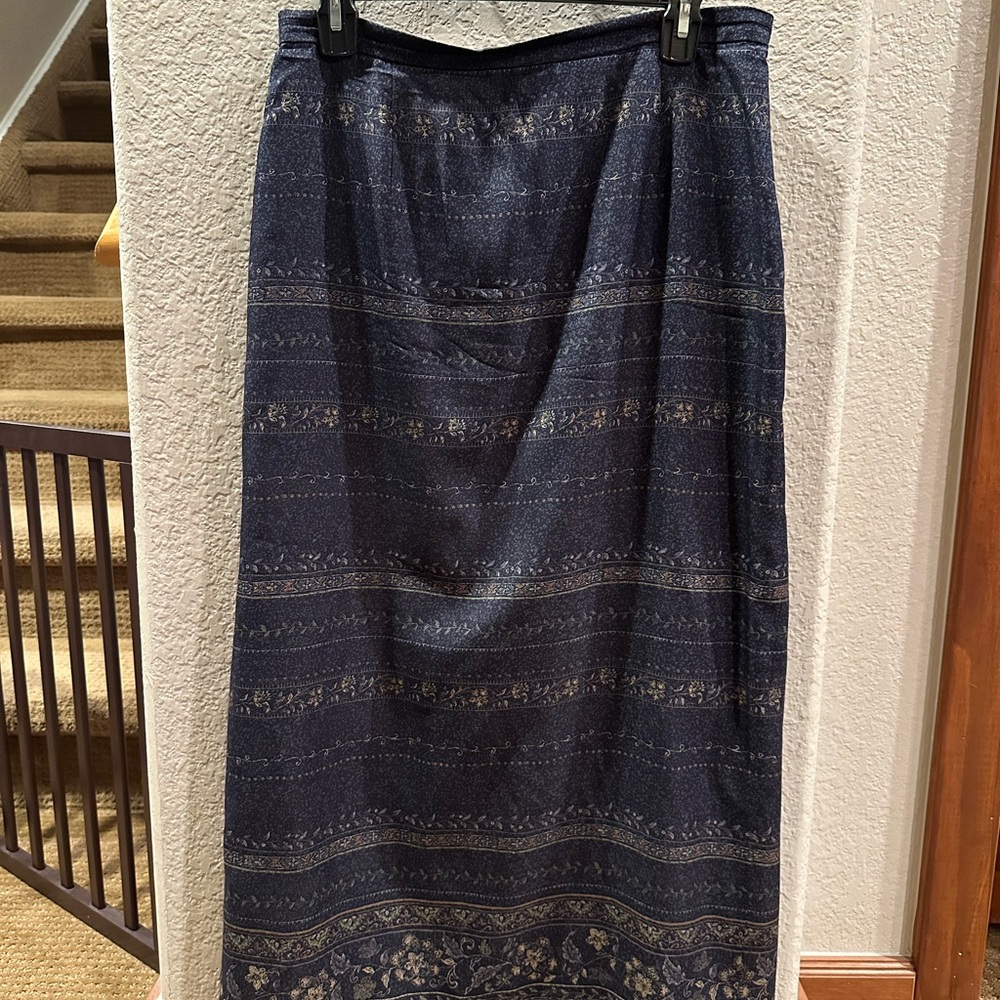 Talbots Vintage Silk Blue Patterned Floor length Skirt